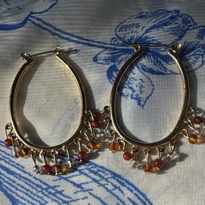 Elegant Gold Hoop Earrings with Red and Orange Accents